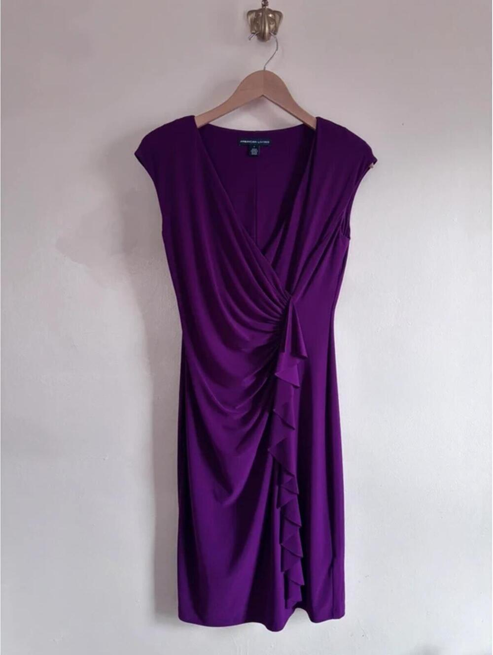 American Living Stretchy Gathered Dress In Purple size 8 - Picture 1 of 4
